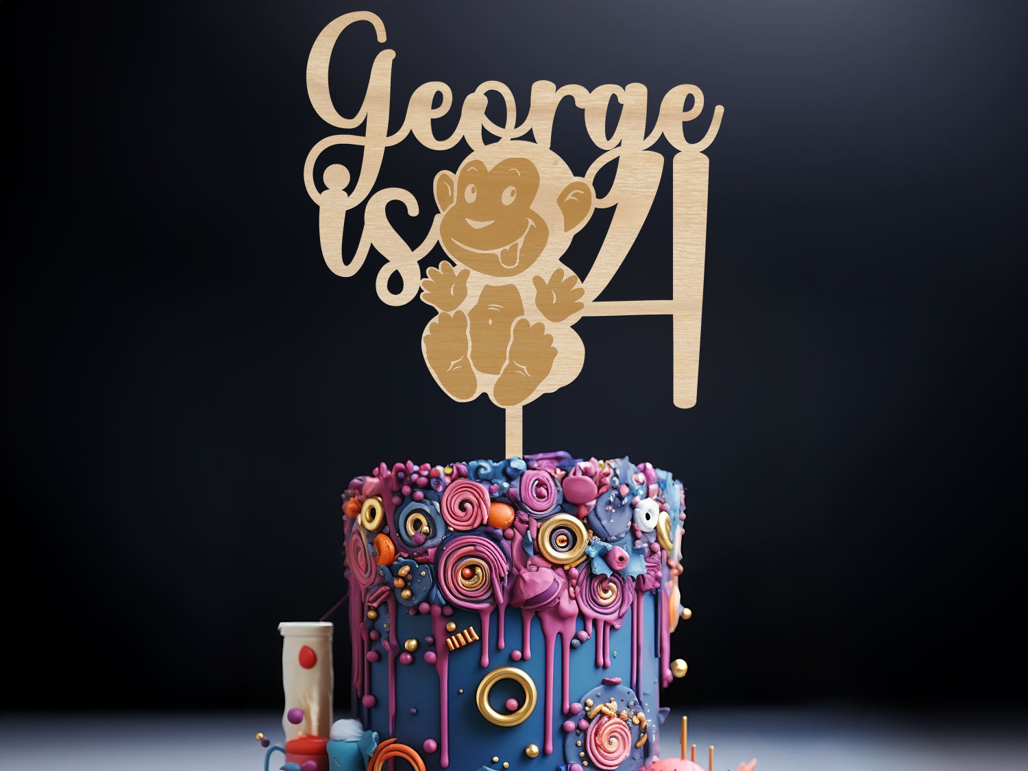 Birthday Cake Topper with Cute Monkey