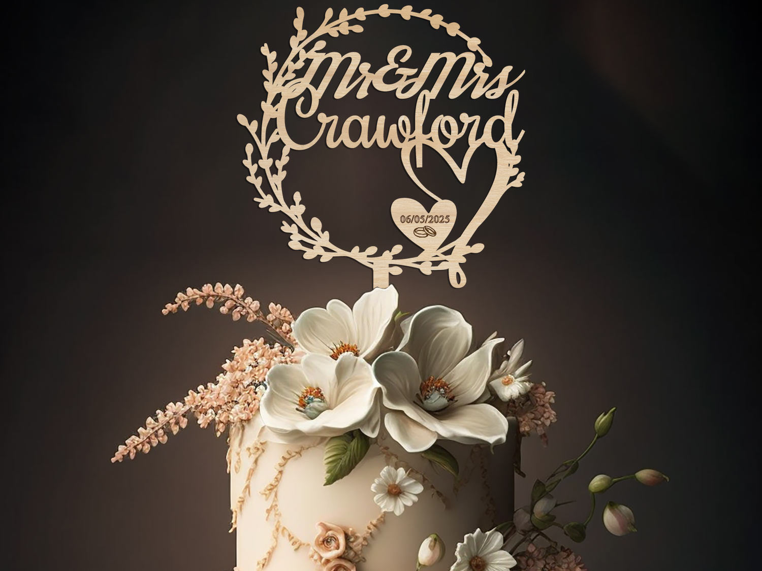 Cake Topper for Wedding Mr Mrs Date