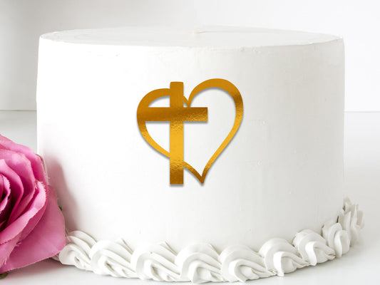 Cross Heart Acrylic Front Cake Topper