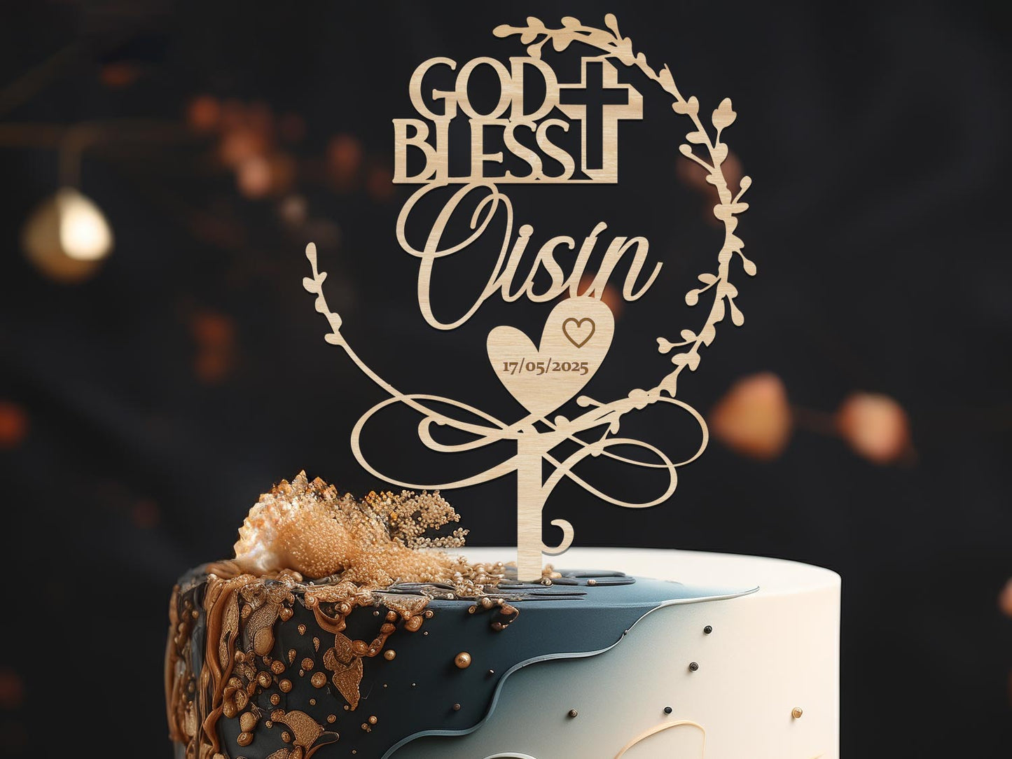 God Bless Cake Topper with name and date