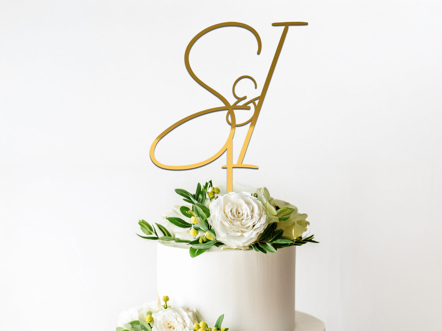 Initials Gold Mirror Cake Topper for Wedding