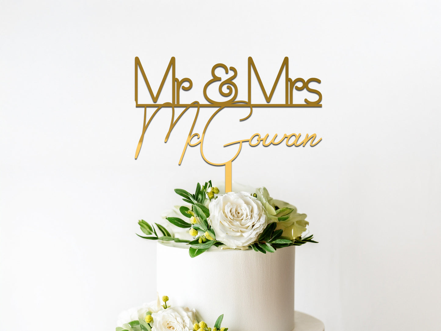 Mr Mrs Gold Mirror Acrylic Cake Topper for Wedding