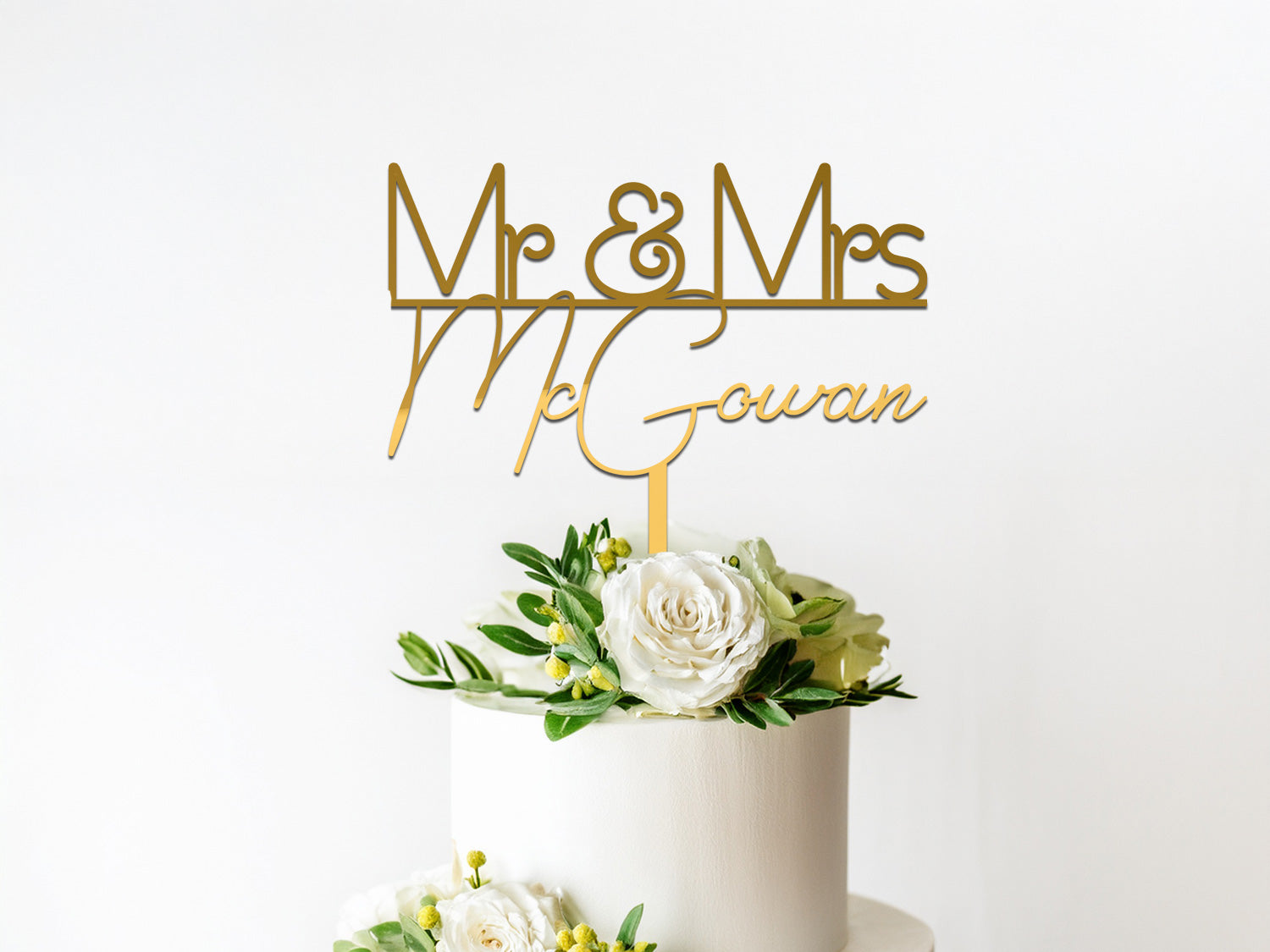 Mr Mrs Gold Mirror Acrylic Cake Topper for Wedding