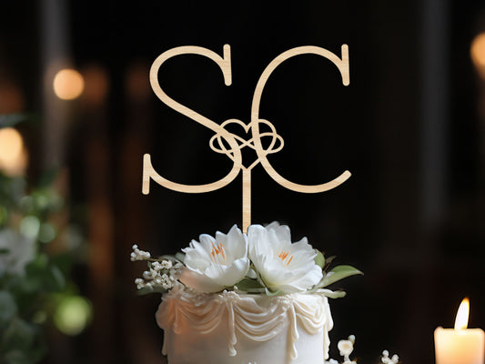 Infinity Heart Initials Wedding Cake Topper