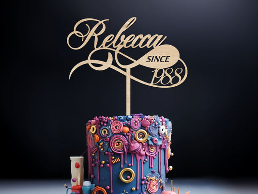 Name and Year Birthday Cake Topper