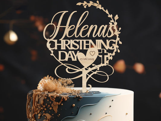 Personalised Christening Day Cake Topper with Date