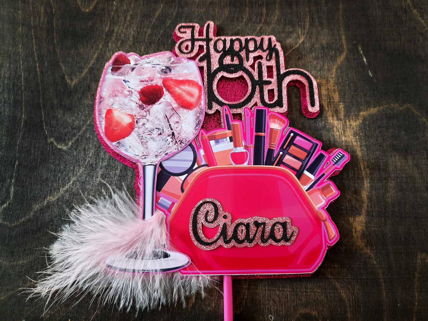 Pink Gin and Make Up Girl 3D Birthday Cake Topper
