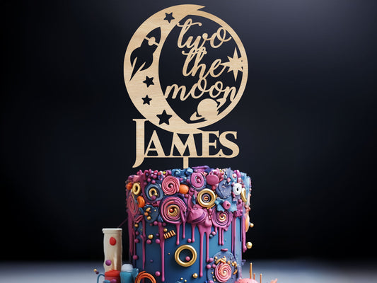 TWO The Moon Birthday Cake Topper, Second Birthday Topper Ireland