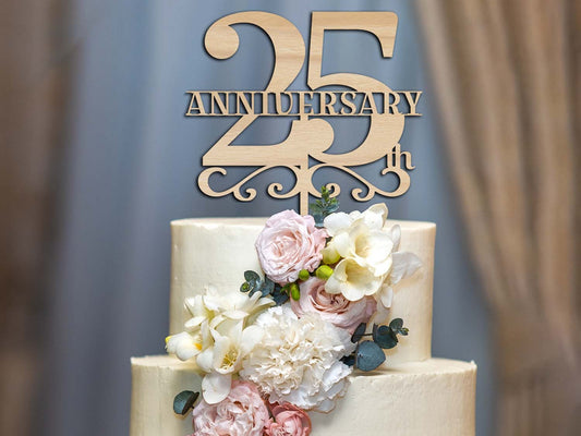 25th Anniversary Wooden Cake Topper