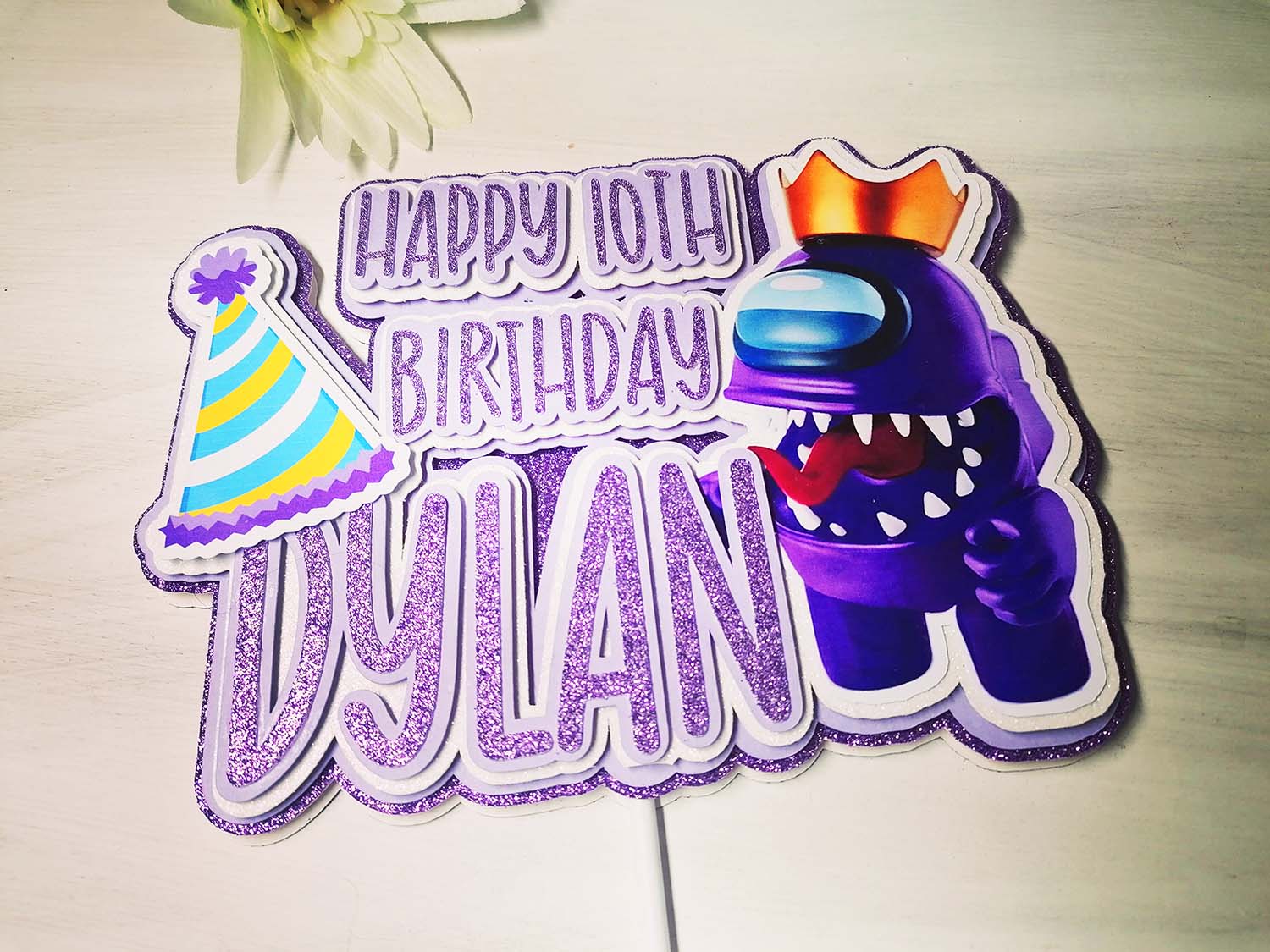 Among Us - Impostor - Glitter Craft Card Birthday Cake Topper - PG Factory