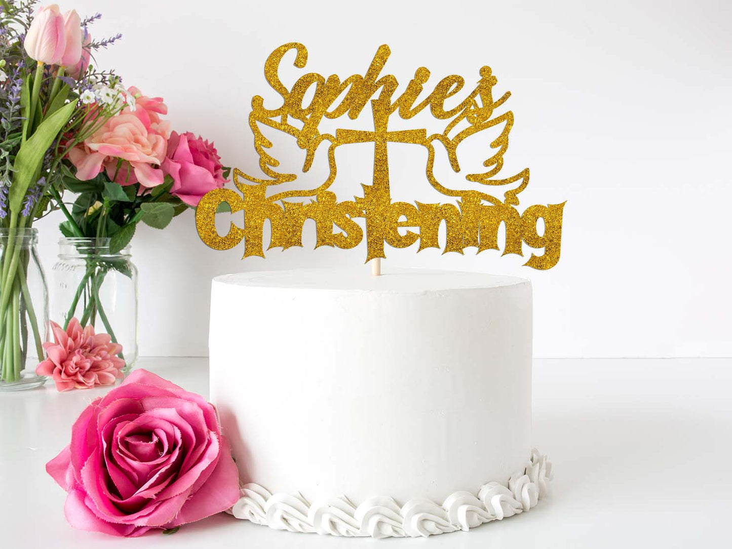 Christening Cake Topper with Doves