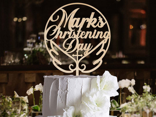 Christening Day Cake Topper with cross Personalised