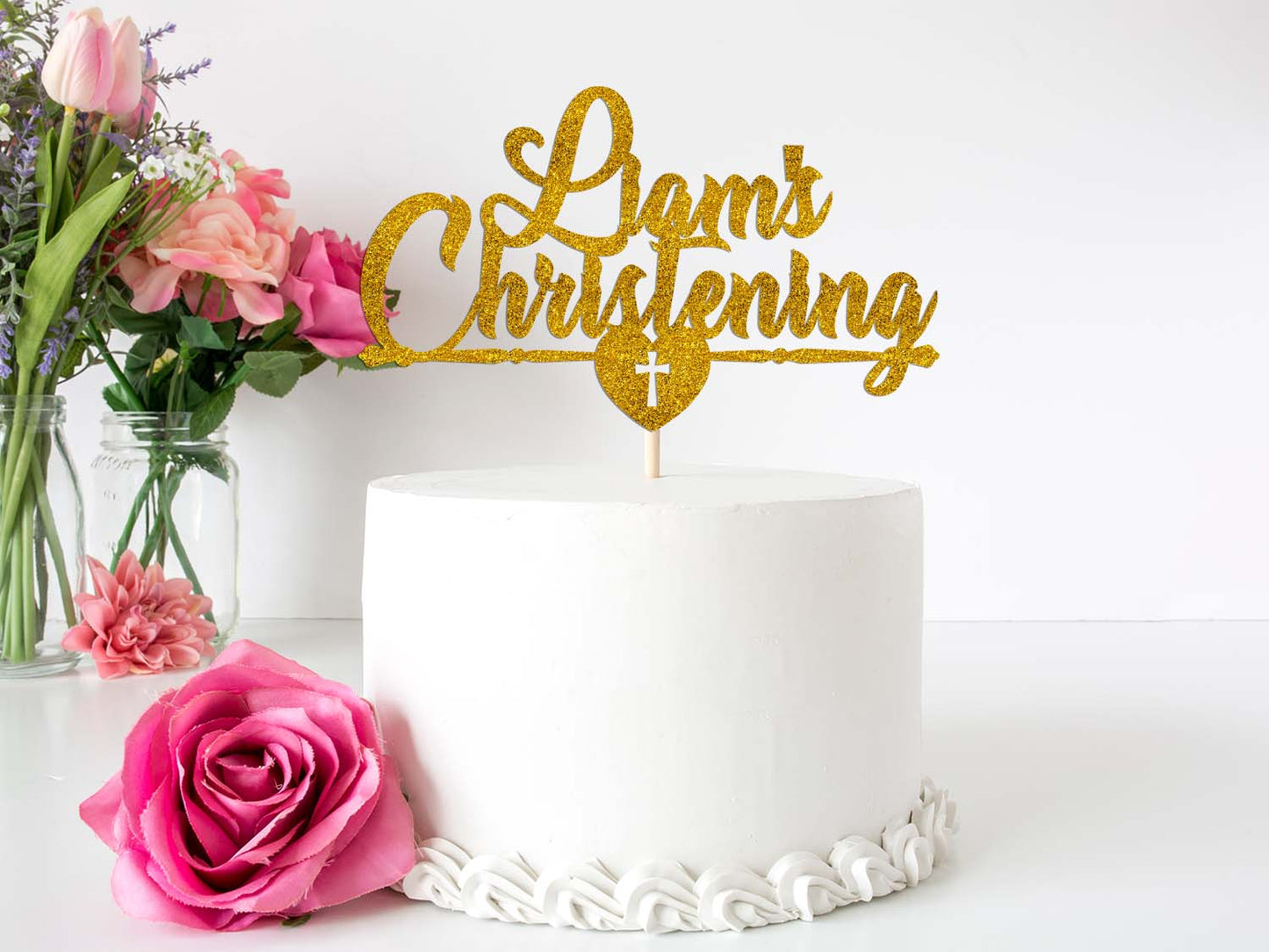 Christening Glitter Card Cake Topper