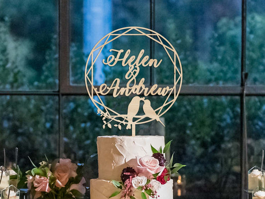 Love Birds Wooden Wedding Cake Topper - PG Factory