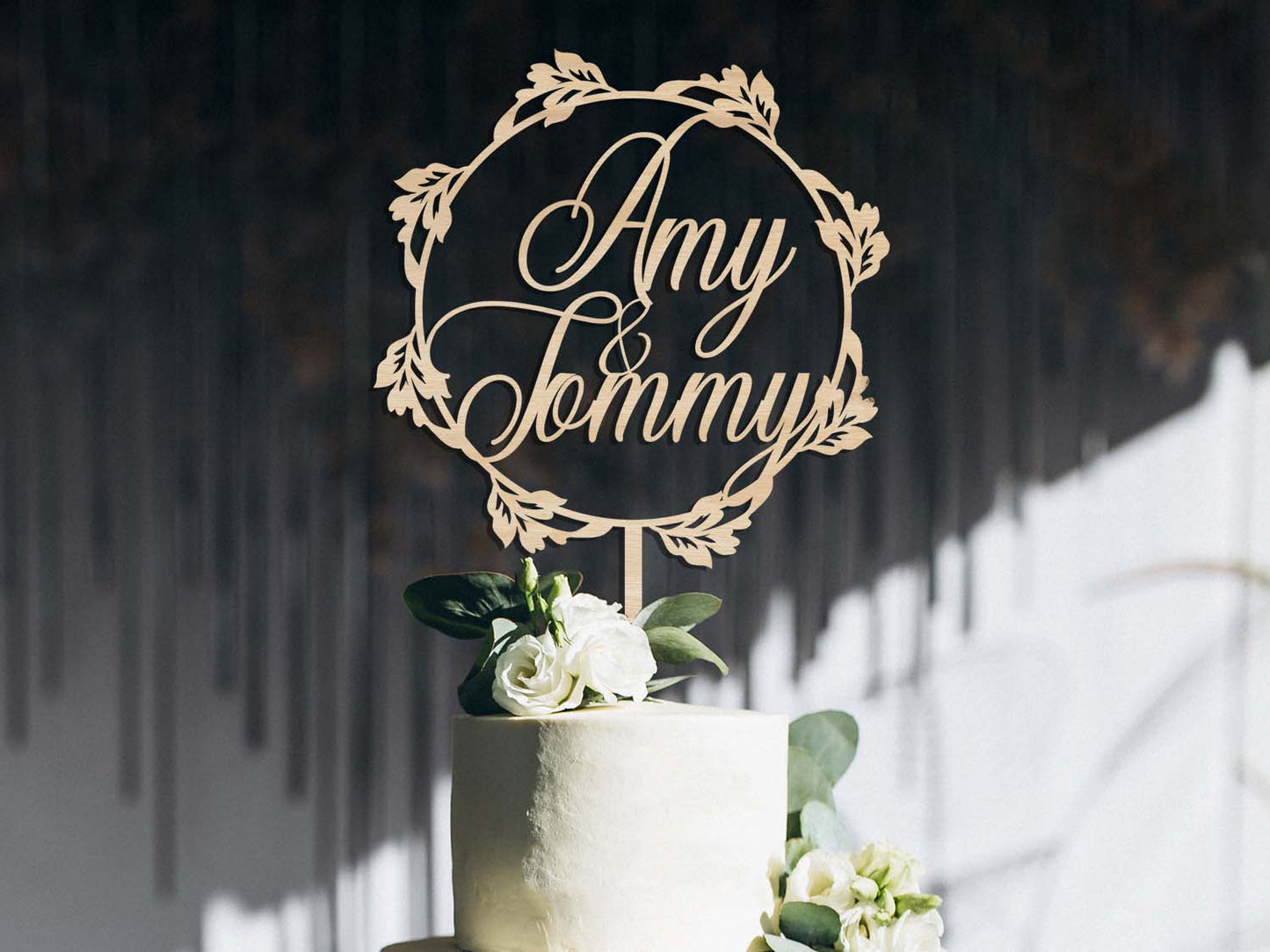 Circle Leaf Wedding Engagement Cake Topper