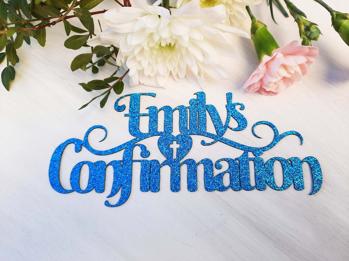 Blue Glitter Confirmation Cake Topper