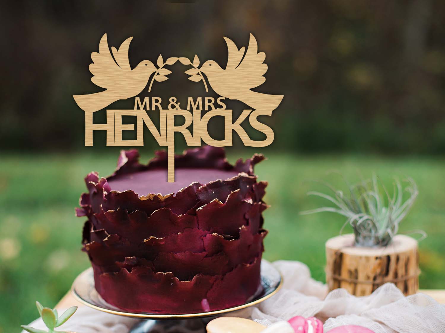 Doves Mr and Mrs Wedding Surname Cake Topper