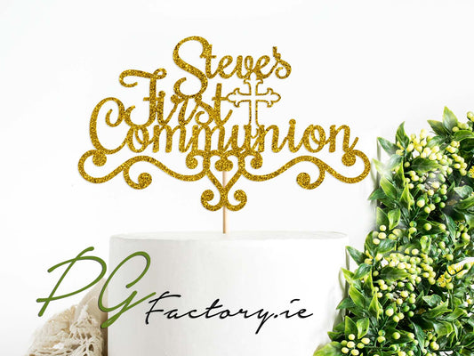 First Communion Gold Glitter Cake Topper