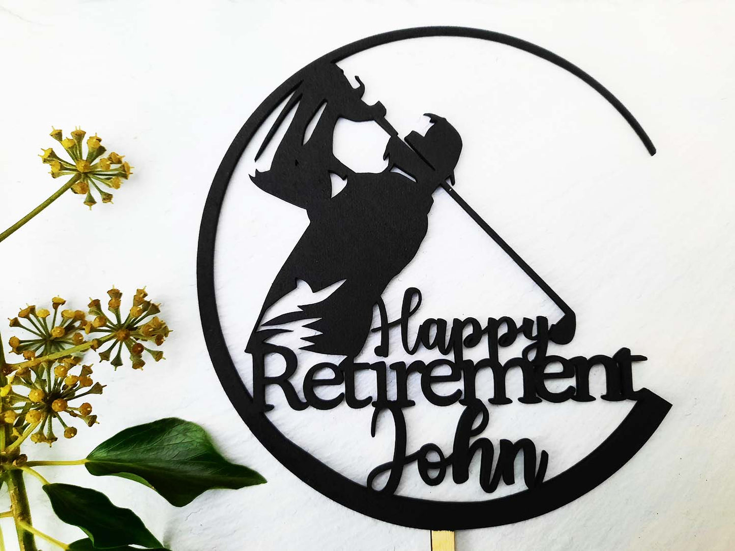 Happy Retirement Golf Themed - Wooden Cake Topper - PG Factory