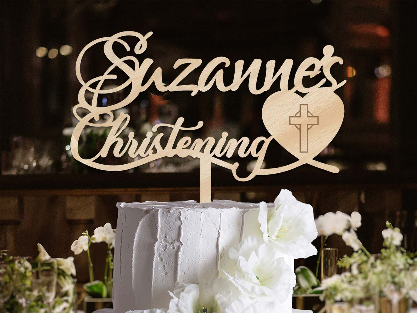 Heart with Cross Christening Cake Topper Personalised Ireland Irish Made