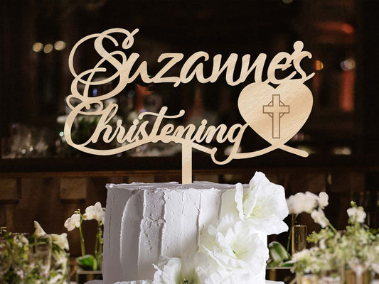 Heart with Cross Christening Cake Topper Personalised Ireland Irish Made