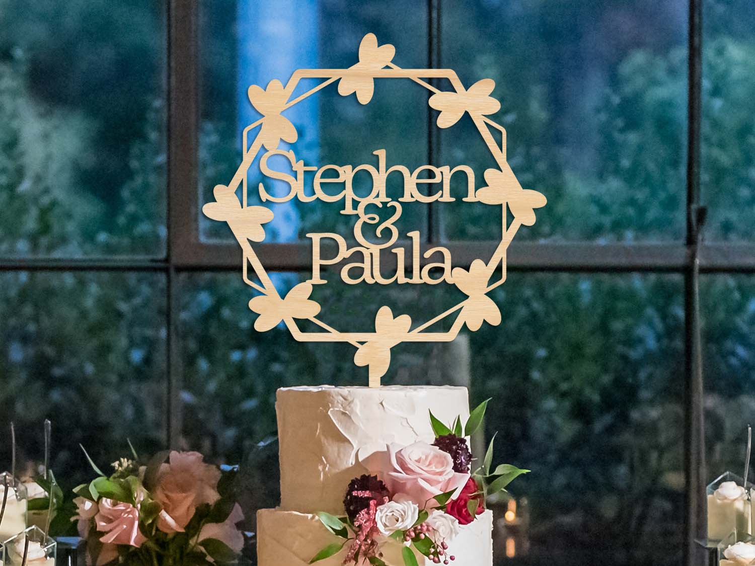 Names and heart - Wedding Cake Topper