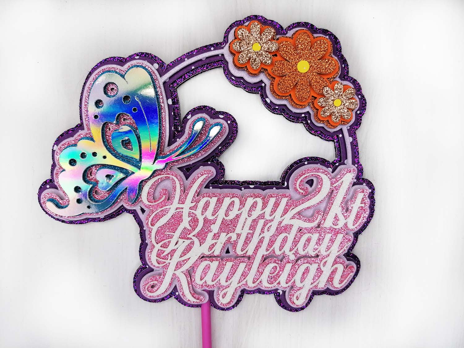 Hologram Butterfly - 3D Glitter Craft Card Birthday Cake Topper - PG Factory