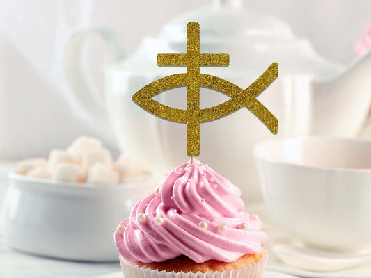 Ichthys Cupcake Topper Communion Christening Topper