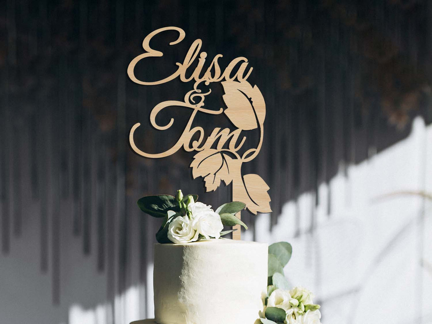 Leaf Names Wooden Wedding Cake Topper - PG Factory