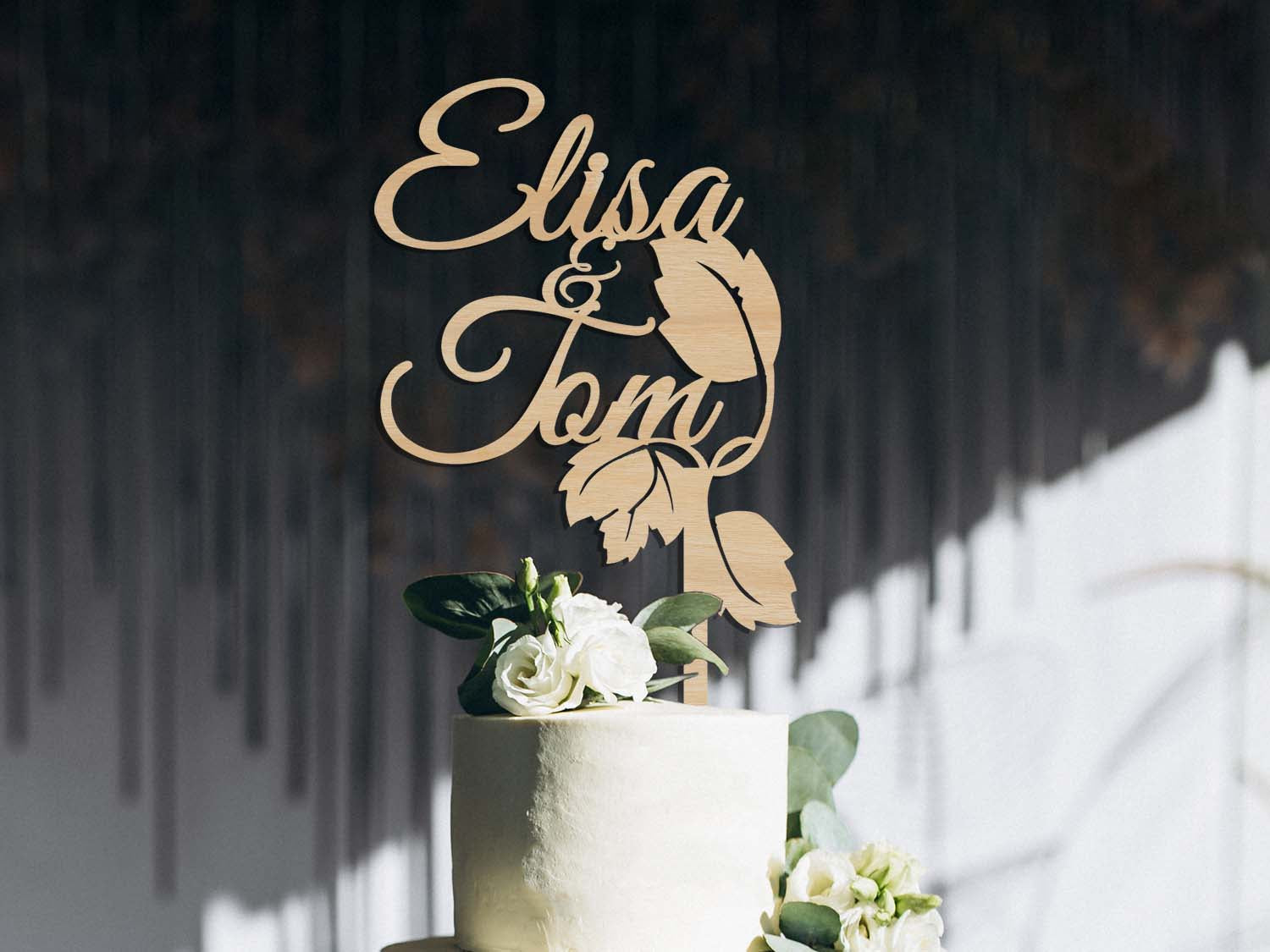 Leaf Names Wooden Wedding Cake Topper - PG Factory