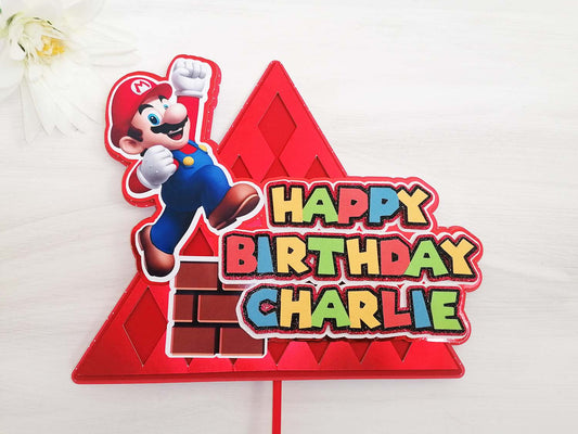 Mario Bros - Glitter Craft Card Birthday Cake Topper - PG Factory