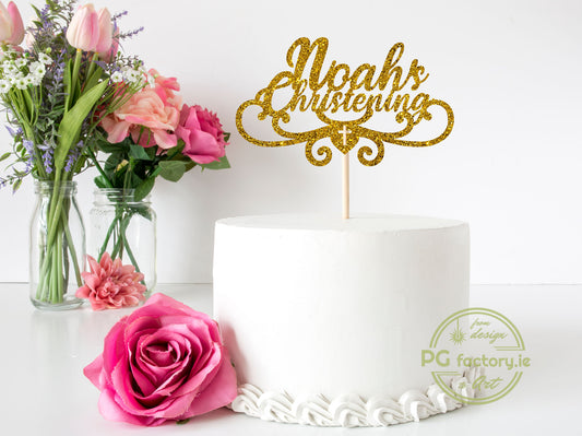 Personalised Christening Glitter Cake Topper - PG Factory