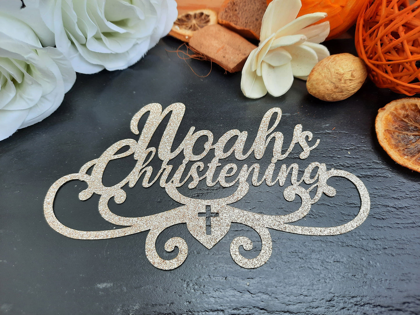 Personalised Christening Glitter Cake Topper - PG Factory