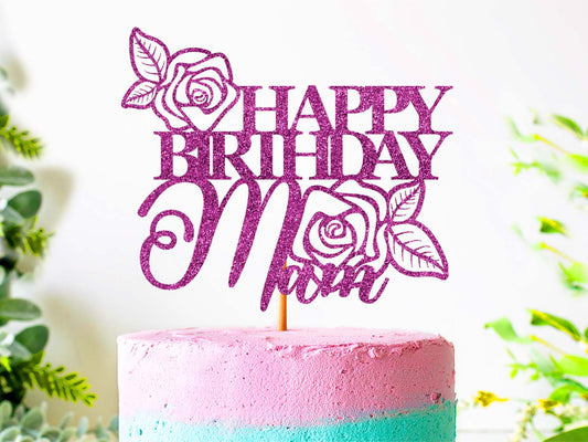 Personalised Birthday Cake Topper with Roses
