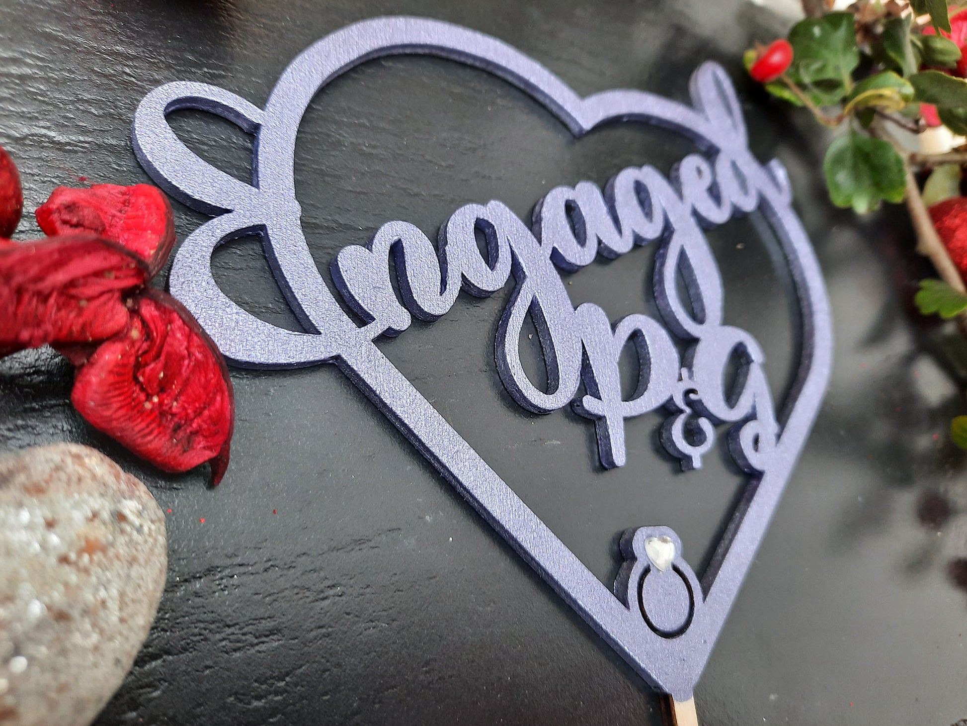 Personalised Wooden Engagement Cake Topper - PG Factory