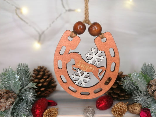 Custom Horseshoe with Jumping Horse Christmas Decoration - PG Factory