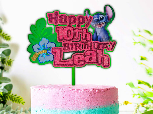 Stitch (Lilo and Stitch) - 3D Glitter Craft Card Birthday Cake Topper - PG Factory