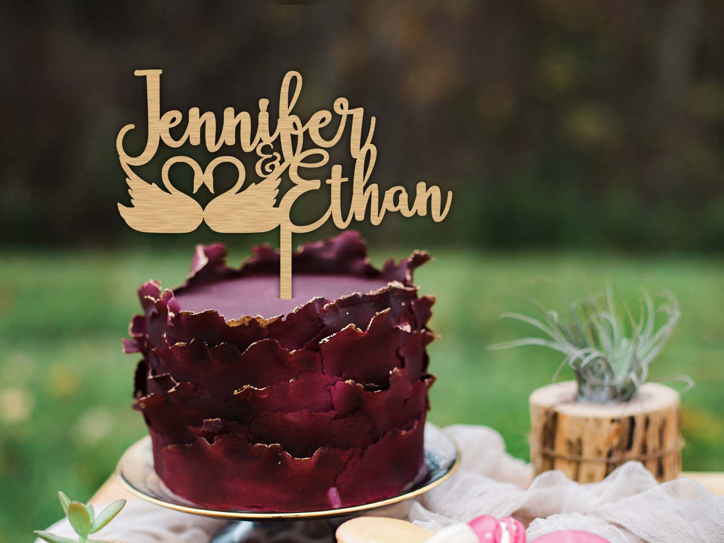 Swans with heart Wooden Wedding Cake Topper - PG Factory