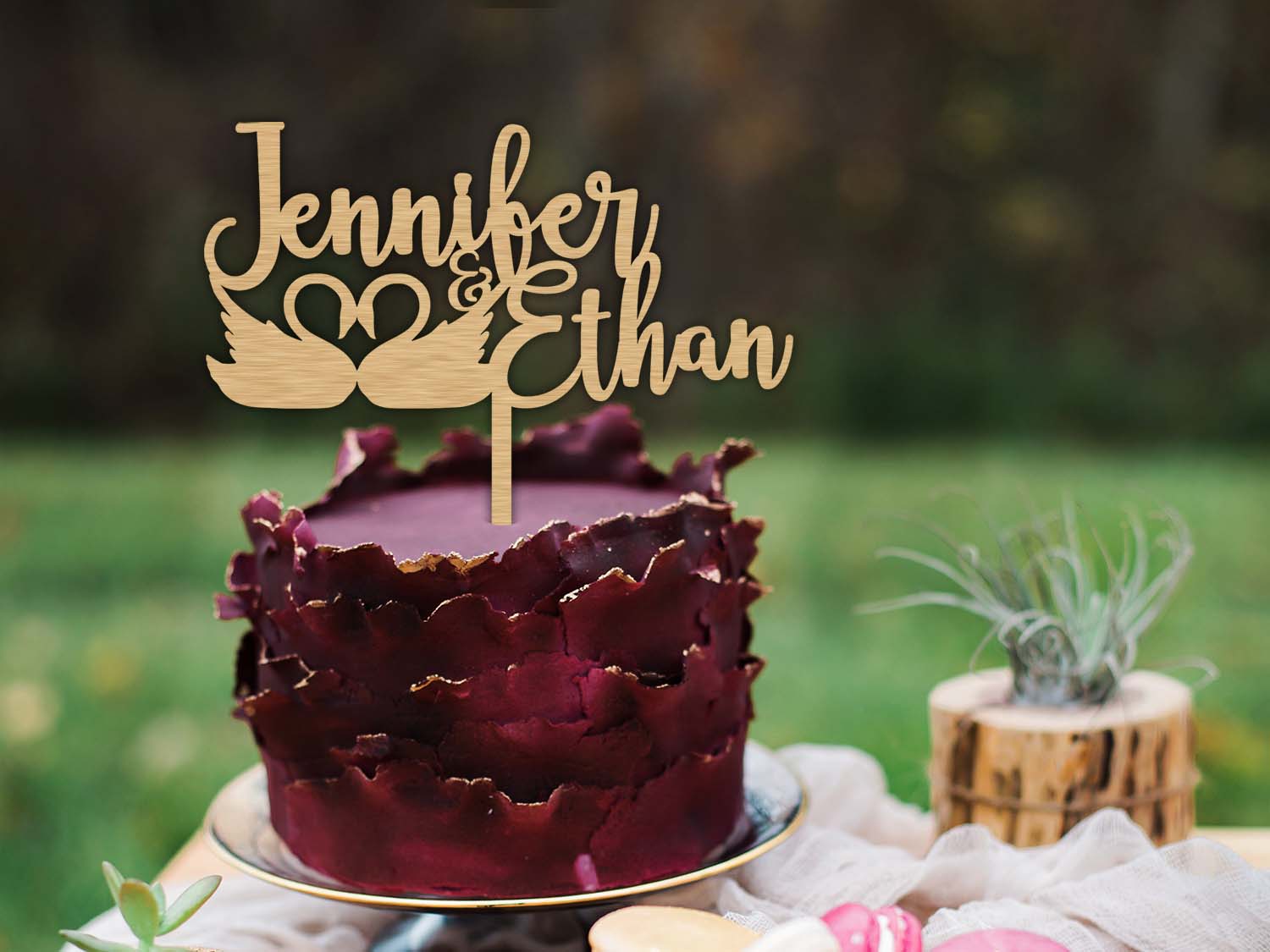 Swans with heart Wooden Wedding Cake Topper - PG Factory