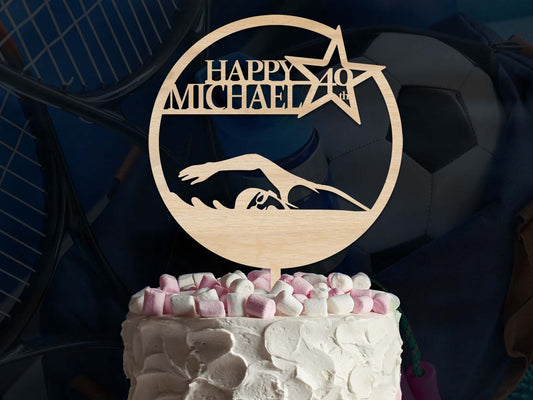 swimming birthday cake topper