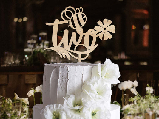 Two Birthday Cake Topper with bee and flower