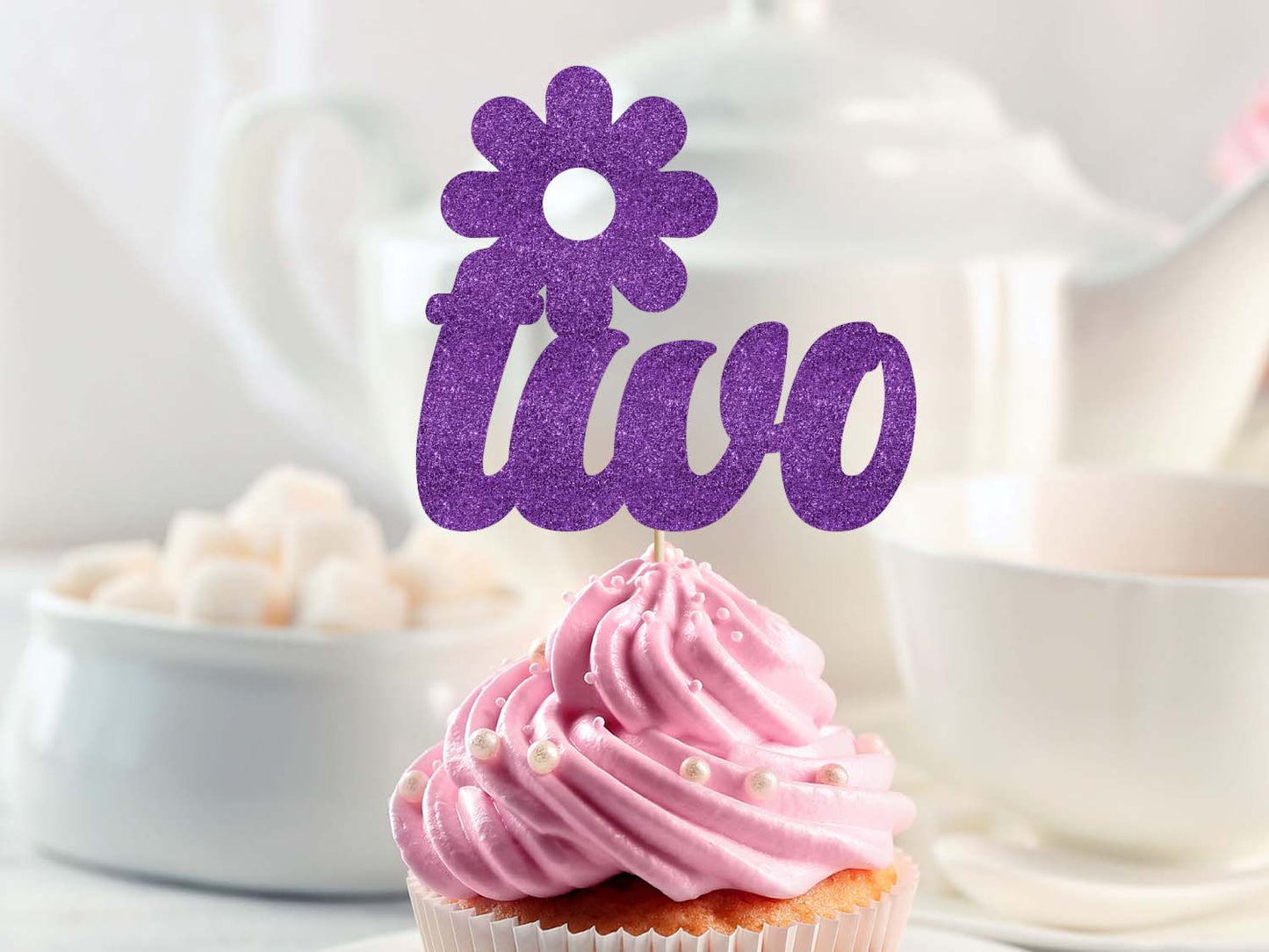 Two Girly Cupcake Topper. Second Birthday Party Decoration Ireland