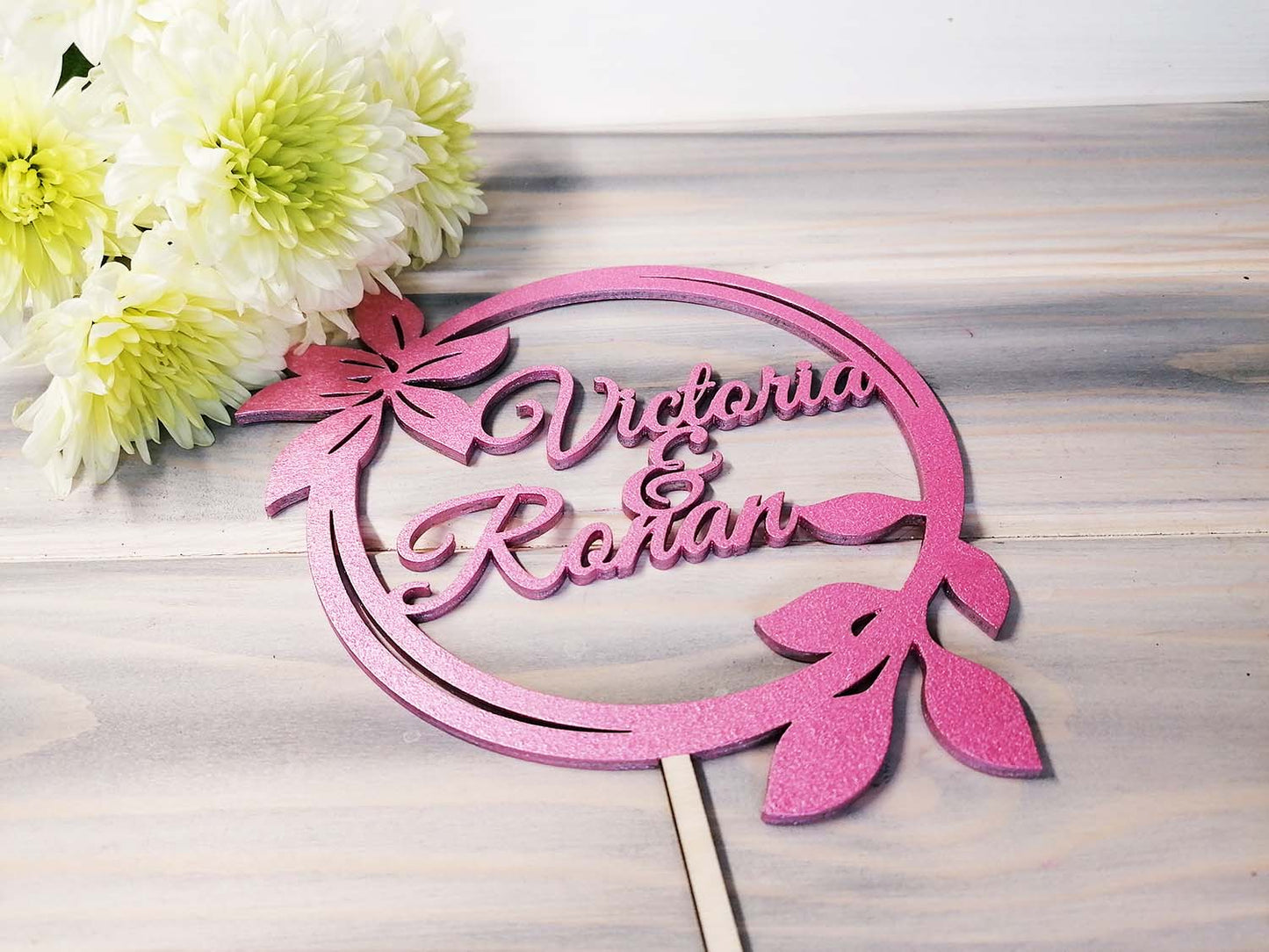 Water Lily Wooden Wedding Cake Topper