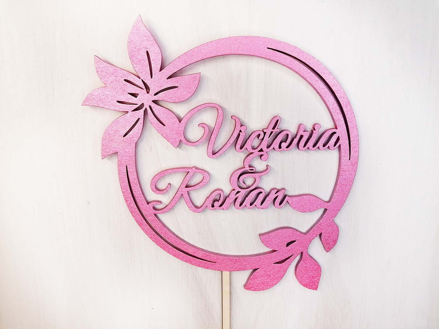 Water Lily Wooden Wedding Cake Topper