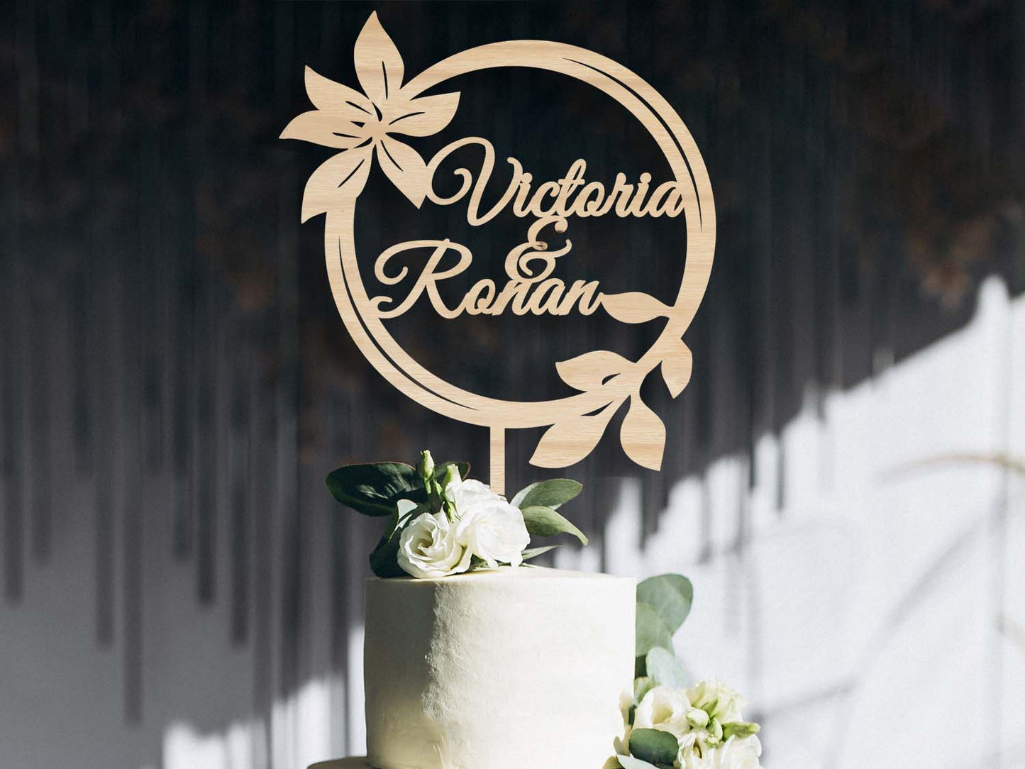 Water Lily Wooden Wedding Cake Topper