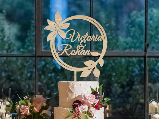Water Lily Wooden Wedding Cake Topper