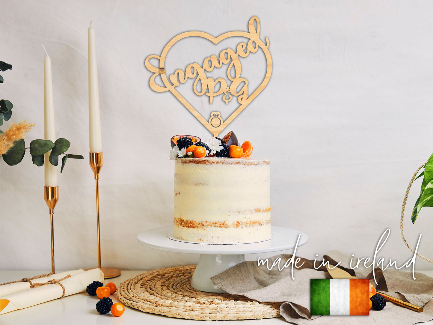 Personalised Wooden Engagement Cake Topper - PG Factory
