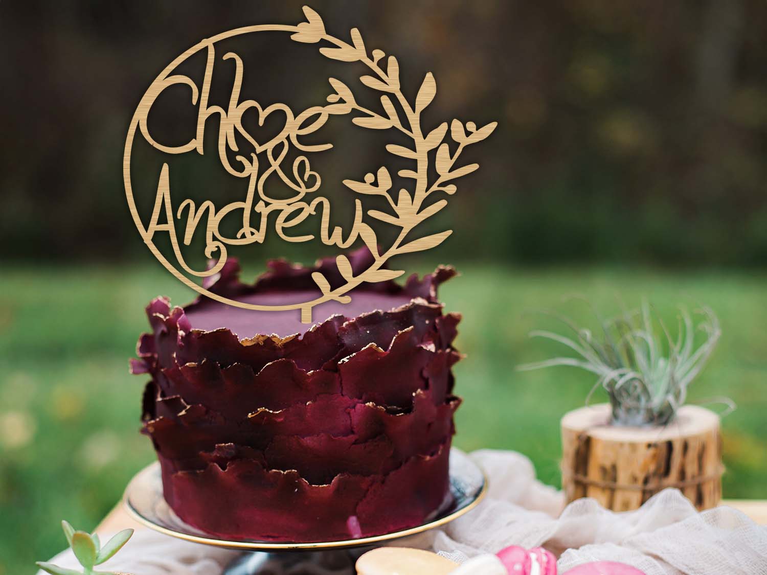 Personalised Wooden Wedding / Engagement Cake Topper - PG Factory