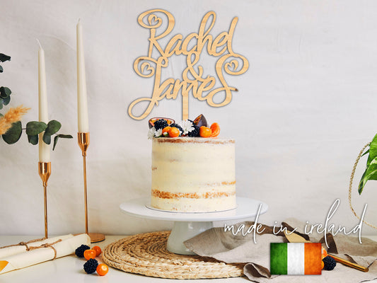 Personalised Wooden Wedding / Engagement Cake Topper - PG Factory