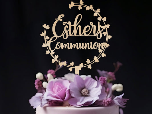 Communion Cake Topper with Hearts